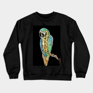 GOLD BLUE GREEN TROPICAL PARROT MACAW EXOTIC PALM POSTER PRINT Crewneck Sweatshirt